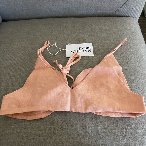 MATTHEW BRUCH x Revolve Triangle Tie Front Crop Top in Peach - Picture 3 of 6